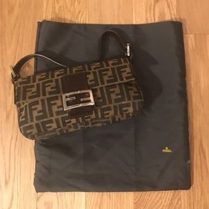 Fendi Leather-Trimmed Baguette / Authentic